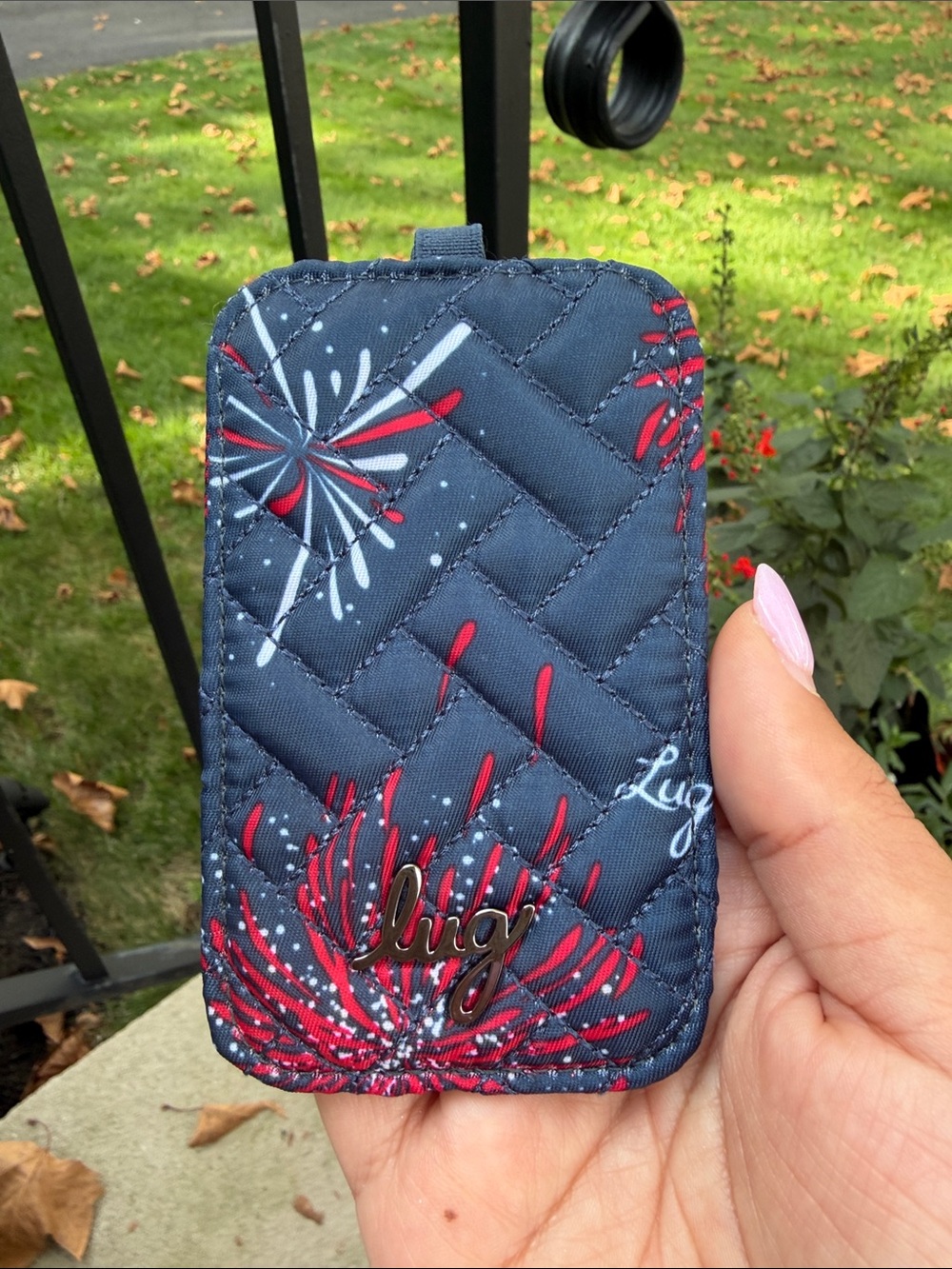 Lug Navy Quilted luggage tag with fireworks